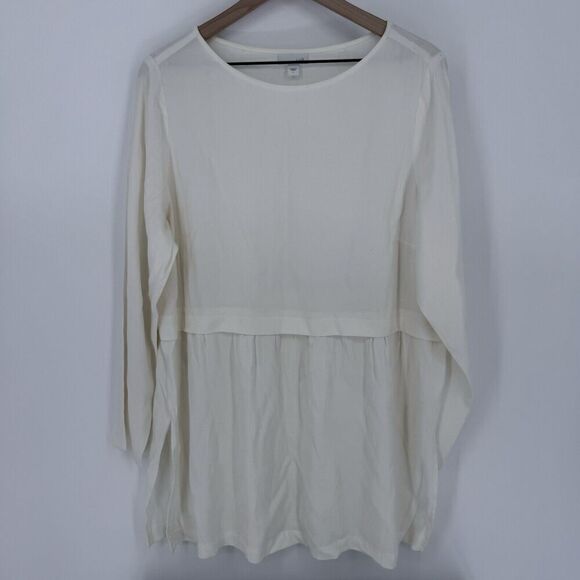 J. JILL White Long Sleeve Rayon Dress Side Slits Crew Neck Layered L - Picture 1 of 4